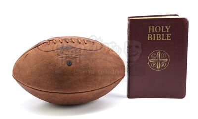 Lot # 126: THE HAUNTING OF BLY MANOR - Quint and Miles Rugby Ball with Holy Bible