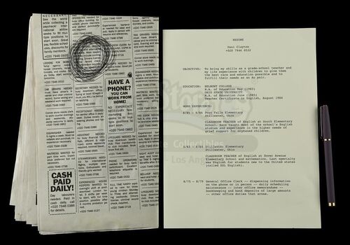 Lot # 137: THE HAUNTING OF BLY MANOR - Dani Resume with Circled Newspaper