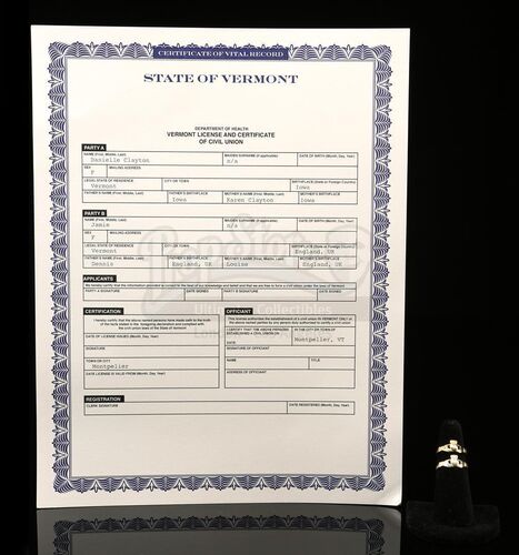 Lot # 163: THE HAUNTING OF BLY MANOR - Dani Clayton and Jamie's Wedding Rings with Civil Union License