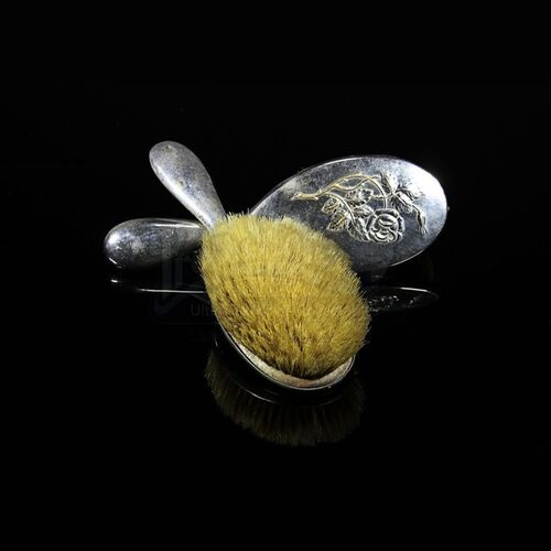 Pair of Silver Rose Embossed Hair Brushes
