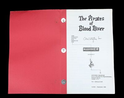Lot #19 - THE PIRATES OF BLOOD RIVER (1962) - Sir Christopher Lee's Personal Hammer Publicity Brochure (Autographed), 1962