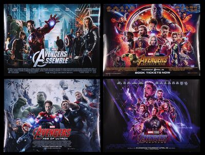 Lot #34 - AVENGERS ASSEMBLE (2012), AVENGERS: AGE OF ULTRON (2015), AVENGERS: INFINITY WAR (2018), AVENGERS: ENDGAME (2019) - Four UK Quads, 2012, 2015, 2017, 2018