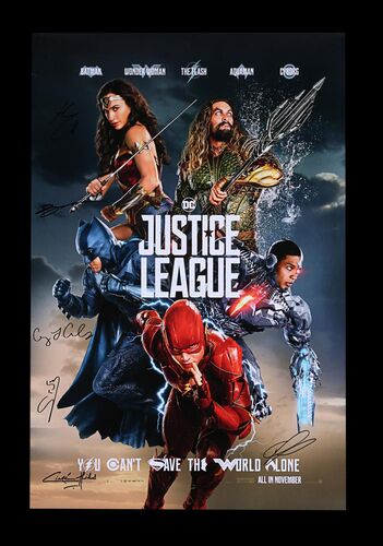 Lot #46 - JUSTICE LEAGUE (2017) - US One-Sheet, 2017, Autographed by Henry Cavill, Ben Affleck,Gal Gadot, Jason Momoa and Others