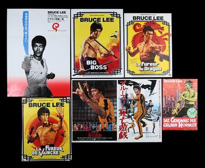 Lot #56 - BRUCE LEE: GAME OF DEATH (1972), RETURN OF THE DRAGON (1971), BIG BOSS (1971), GREEN HORNET (1966) - German A3, Two Japanese B2, Three French 'Petite' Affiches, 1971, 1972