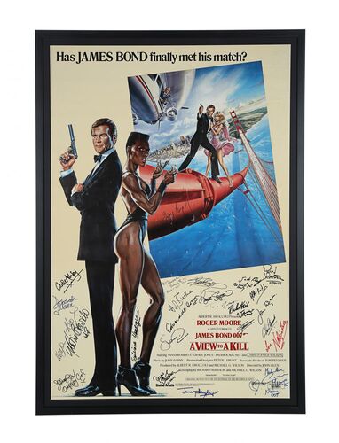 Lot #235 - JAMES BOND: A VIEW TO A KILL (1985) - One-Sheet Autographed by George Lazenby, Richard Kiel, Caroline Munro, Honor Blackman and Others