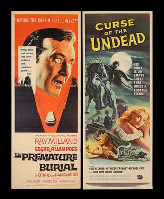Lot #299 - PREMATURE BURIAL (1962), CURSE OF THE UNDEAD (1959) - Two US Inserts, 1959, 1962