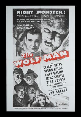Lot #323 - THE WOLF MAN (1941) - Bryan Fuller Collection: US One-Sheet, 1960's