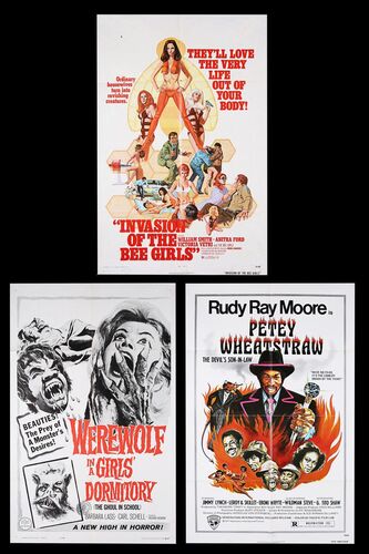 Lot #401 - WEREWOLF IN A GIRLS' DORMITORY (1961), INVASION OF THE BEE GIRLS (1973), PETEY WHEATSTRAW (1977) - Three US One-Sheets, 1963, 1973, 1977