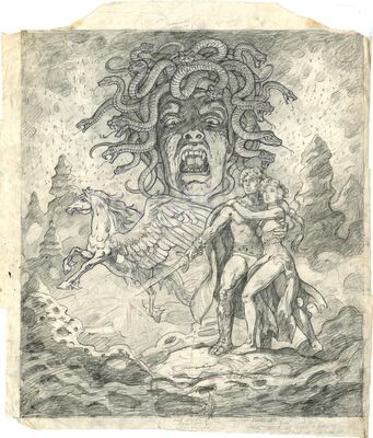 Lot # 51: CLASH OF THE TITANS (1981) - Hand-Drawn Brothers Hildebrandt Final Poster Sketch