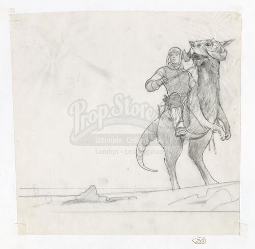 Lot # 299: STAR WARS - EP V - THE EMPIRE STRIKES BACK (1980) - Luke on Tauntaun Drawing for Production Illustration by Ralph McQuarrie