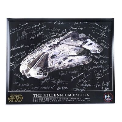Lot # 334: STAR WARS - EP IV - A NEW HOPE (1977) - Industrial Light & Magic (ILM) Crew-Autographed Millennium Falcon Photo
