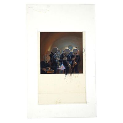 Lot # 335: LUCASFILM - Hand-Painted Ralph McQuarrie 1995 Lucasfilm Holiday Card Preliminary Illustration