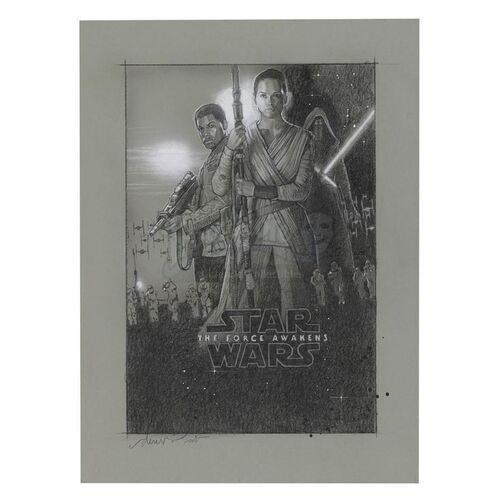 Lot # 340: STAR WARS - EP VII - THE FORCE AWAKENS (2015) - Hand-Drawn Drew Struzan One-Sheet Comprehensive Artwork