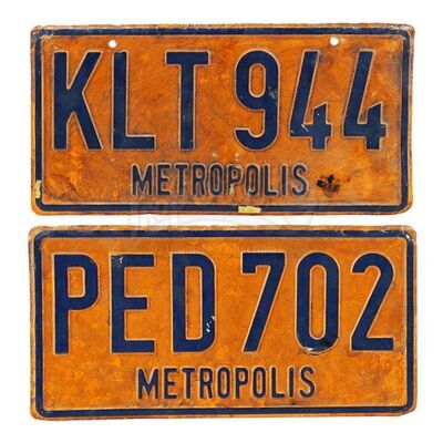 Lot # 362: SUPERMAN III (1980) & SUPERMAN IV: THE QUEST FOR PEACE (1987) - Pair of Metropolis License Plates