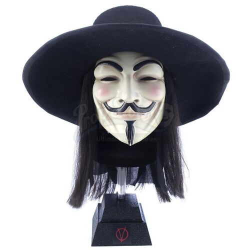 Lot # 403: V FOR VENDETTA (2005) - Crowd Member's V Mask, Hat, and Wig