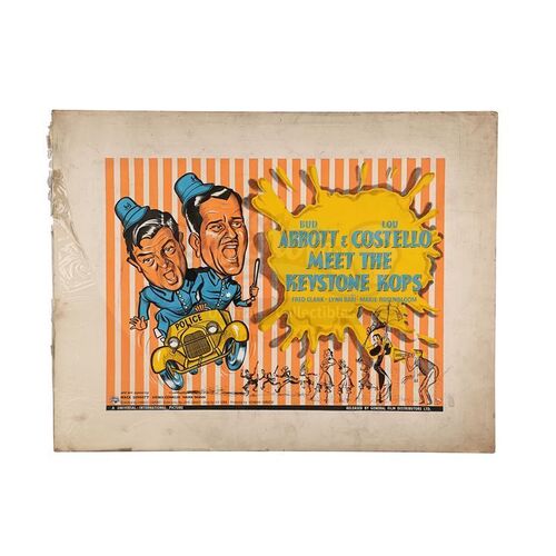 Lot # 450: ABBOTT AND COSTELLO MEET THE KEYSTONE KOPS (1955) - Hand-painted U.K. Quad Poster Concept Artwork