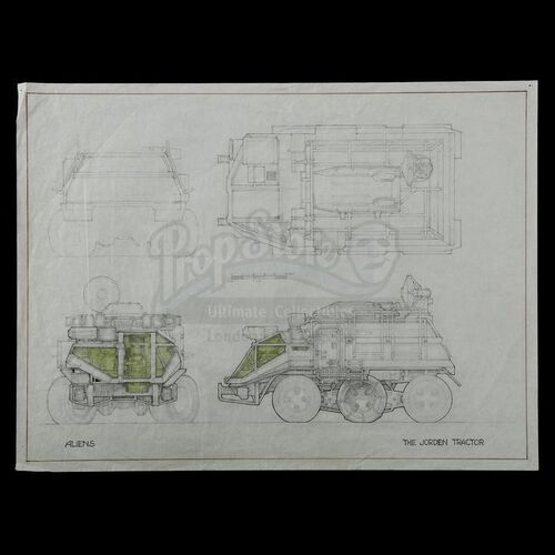 Lot # 465: ALIENS (1986) - Hand-Illustrated Ron Cobb Daihotai Tractor Concept Sketch