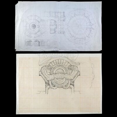 Lot # 588: CONAN THE BARBARIAN (1982) - Hand-Drawn Ron Cobb Temple of Set Concept Sketches