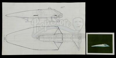 Lot # 605: DARK STAR (1974) - Hand-Drawn Ron Cobb Ship Concept Sketch and Photograph