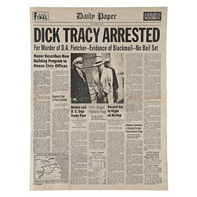 Lot # 616: DICK TRACY (1990) - "Dick Tracy Arrested" Newspaper