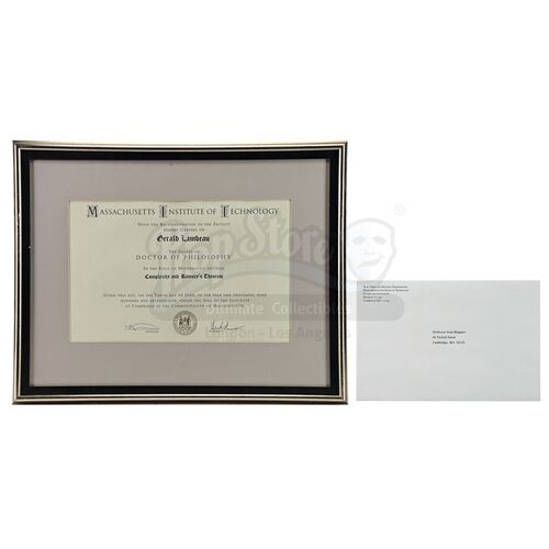 Lot # 704: GOOD WILL HUNTING (1997) - Dr. Sean Maguire's (Robin Williams) MIT Reunion Envelope with Prof. Gerald Lambeau's (Stellan Skarsgard) Framed Diploma