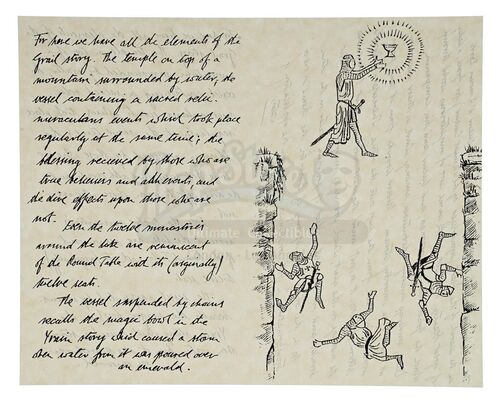 Lot # 778: INDIANA JONES & THE LAST CRUSADE (1989) - Production-Made "Knight Crossing Invisible Bridge" Grail Diary Page