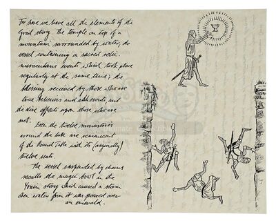 Lot # 778: INDIANA JONES & THE LAST CRUSADE (1989) - Production-Made "Knight Crossing Invisible Bridge" Grail Diary Page