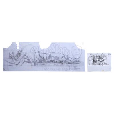 Lot # 810: JURASSIC PARK III (2001) - Pair of Hand-Drawn Jack Johnson Dinosaur Concept Sketches
