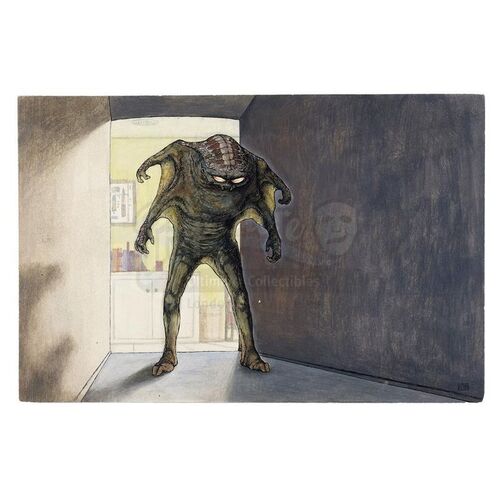 Lot # 1003: RON COBB ARTWORK - Hand-Painted Ron Cobb Four-Armed Alien Illustration