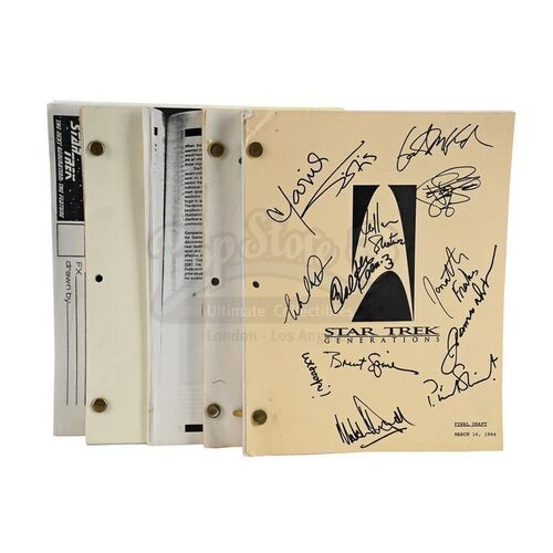 Lot # 1094: STAR TREK: GENERATIONS (1994) - Cast-Signed Script, Additional Script, Storyboards, and Writer's Manual