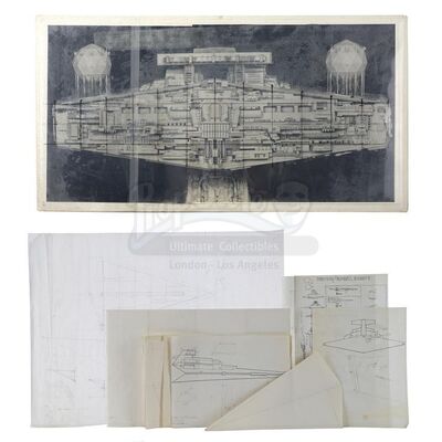 Lot # 1175: STAR WARS - EP V - THE EMPIRE STRIKES BACK (1980) - Hand-Drawn and Printed 8' Star Destroyer Model Work Layout Sketches