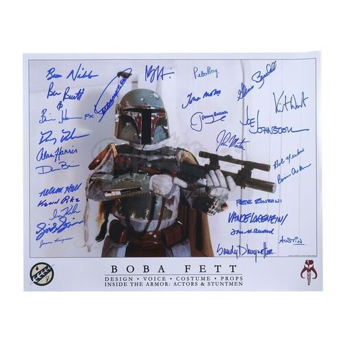 Lot # 1184: STAR WARS - EP V - THE EMPIRE STRIKES BACK (1980) - Crew-Autographed Boba Fett Promo Photo