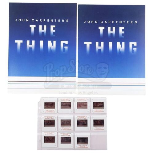 Lot # 1285: JOHN CARPENTER'S THE THING (1982) - Two Promotional Folders and 11 Slides with Storyboard Artwork