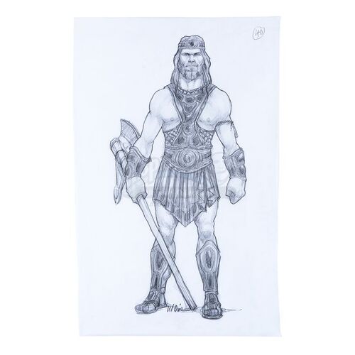 Lot # 1318: TROY (2004) - Hand-Drawn Mariano Diaz Ajax (Tyler Mane) Costume Sketch