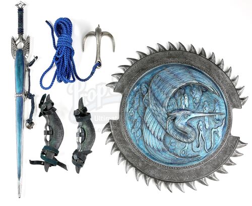 Lot # 31: Blue Crane Corps Shield with a Sheathed Sword, Daggers, and Grappling Hook