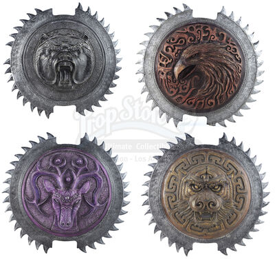 Lot # 265: Set of 4 Shields: Gold Tiger, Purple Deer, Red Eagle and Black Bear Units