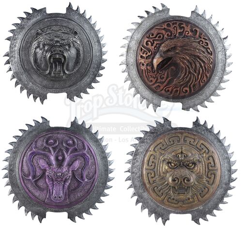 Lot # 287: Set of 4 Shields: Gold Tiger, Purple Deer, Red Eagle and Black Bear Units