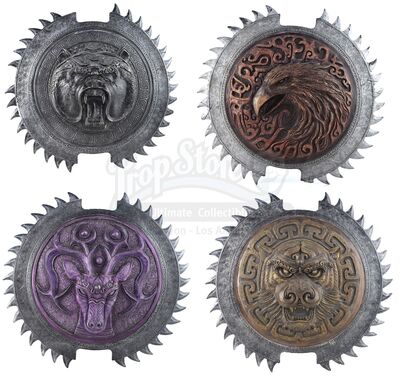 Lot # 307: Set of 4 Shields: Gold Tiger, Purple Deer, Red Eagle and Black Bear Units
