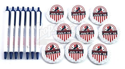 Lot # 19: The Gifted - Set of "Remember July 15" Buttons and Variant Veterans Pens