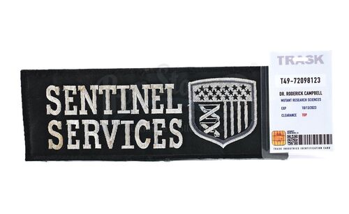 Lot # 126: The Gifted - Dr. Roderick Campbell's Trask Badge with Sentinel Services Patch