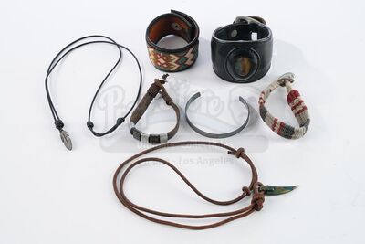 Lot # 150: The Gifted - Thunderbird's 7/15 Bracelet and Feather Necklace with Additional Accessories