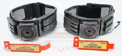 Lot # 182: The Gifted - Blink and Polaris' Inmate Bracelets with Two Inhibitor Collars