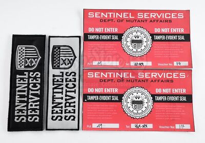 Lot # 183: The Gifted - Sentinel Services Patches and Warning Stickers