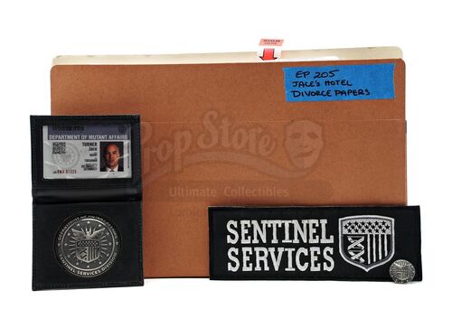Lot # 192: The Gifted - Jace Turner's Divorce Papers with Sentinel Services Badge, ID, Lapel Pin and Patch