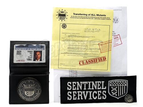 Lot # 207: The Gifted - Trask Facility's Warrant to Sentinel Services with Jace Turner's Badge, ID, Lapel Pin and Patch