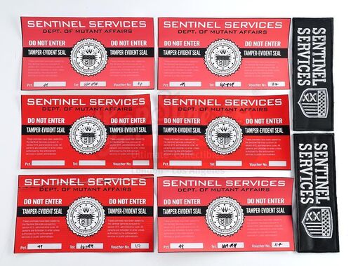 Lot # 264: The Gifted - Sentinel Services Patches and Warning Stickers