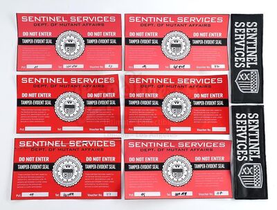 Lot # 264: The Gifted - Sentinel Services Patches and Warning Stickers