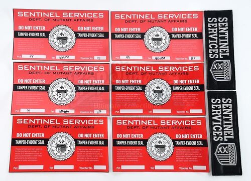 Lot # 311: The Gifted - Sentinel Services Patches and Warning Stickers