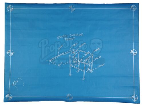 Lot # 32: Episode "Mega Movie Myths" (2006, SP9): Episode Blueprint Signed by Adam Savage - Sword-Swinging Robot