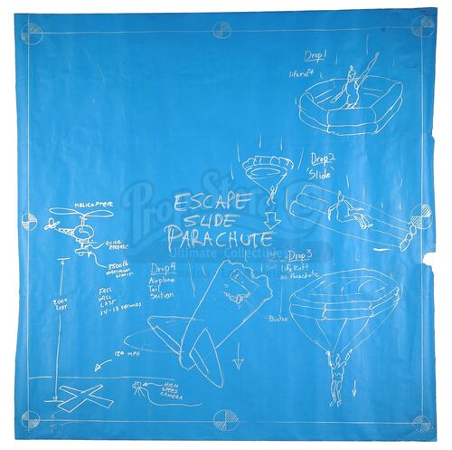 Lot # 55: Episode "Escape Slide Parachute" (2005, E37): Episode Blueprint Signed by Adam Savage - Escape Slide Parachute